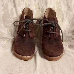 Enzo Suede/Leather Tie Up Dark Brown Wedge 6.5
